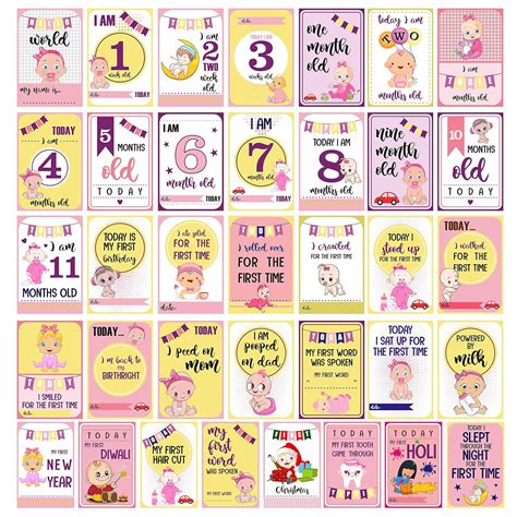 Party Propz Baby Milestone Cards for Newborn - 36Pcs Multicolor Monthly ...