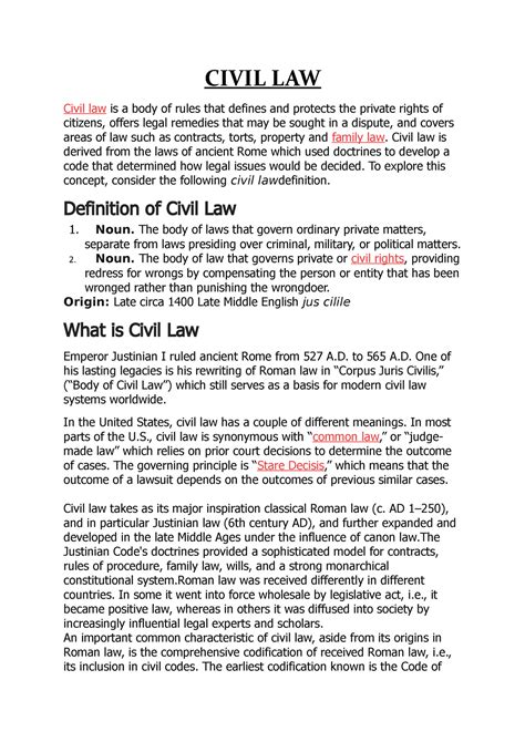 Civil LAW Research Material - CIVIL LAW Civil law is a body of rules ...