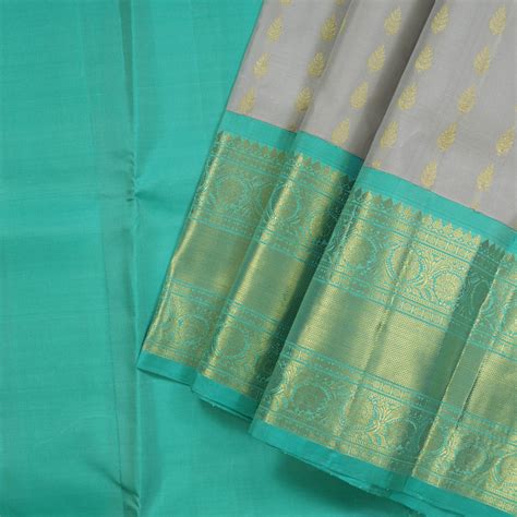 Hayagrivas Handloom Silver Grey Kanjivaram Silk Pattu Pavadai with Tea ...