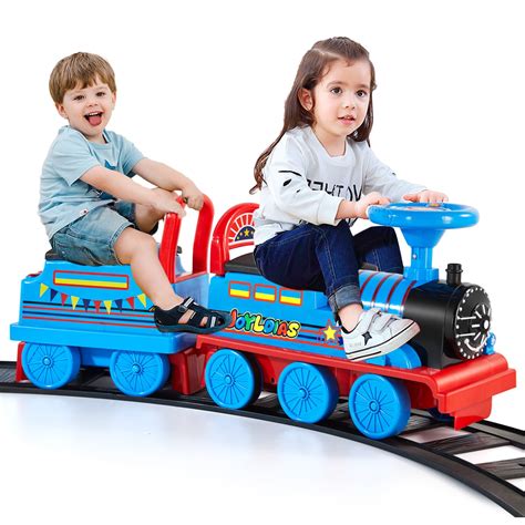 Buy JOYLDIAS 6V Electric Ride on Train for Kids with Curved Tracks ...