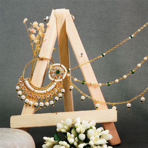 Gold Plated Nosepin / Nath with pearl hanging 9687N – Griiham