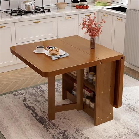 Versatile Solid Wood Folding Dining Table with 2 Layer Storage Shelf ...