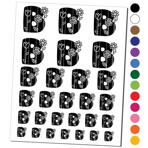 Sweet and Cute Flowers Rounded Block Letter B Water Resistant Temporary ...