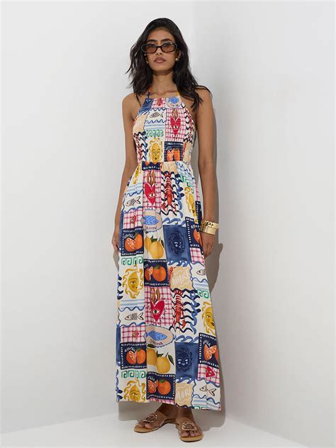 Buy LOV Multicolour Printed Cotton-Blend A-Line Dress from Westside