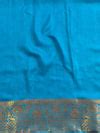 Banarasee Pure Handloom Muga Silk Saree With Zari & Gold Weaving-Blue