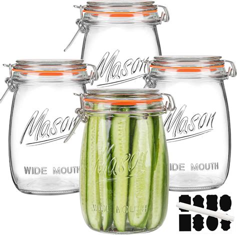 Amazon.com: Anwoi Wide Mouth Mason Jars with Airtight Lid 32 oz 4 Pack ...