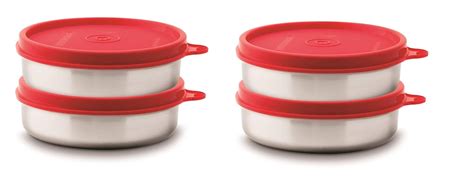 Buy Signoraware Mini Mate Steel Container, Set of 4, (60ml Each), Red ...