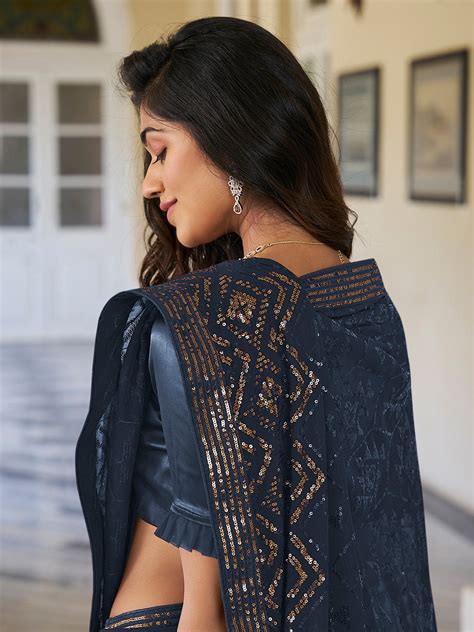 Teal Blue Sequin Saree – Tirumala Designers