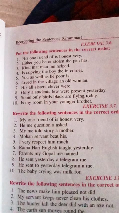 Reordering the Sentences (Grammar) EXERCISE 3.6. Put the following senten..