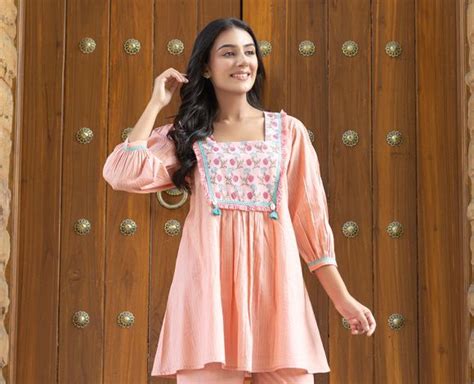 Peach Hand Block Printed Tunic