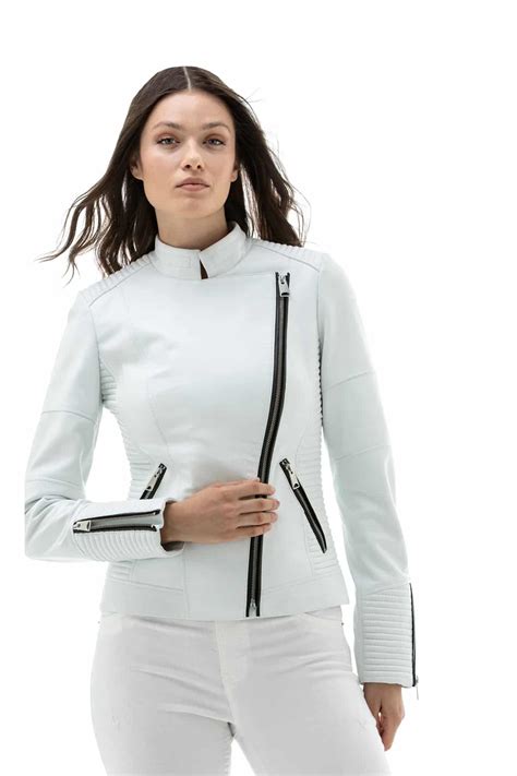 Womens White Leather Motorcycle Jacket