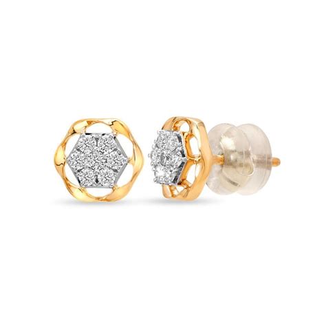 14kt Yellow Gold Hexa Sparkle Diamond Stud Earrings