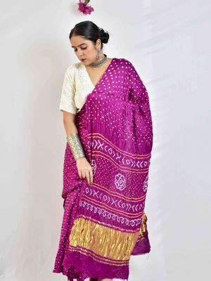 Buy Sundarii Hasi - Rai Bandhej Zari Pallu Gajji Silk Purple Saree with ...