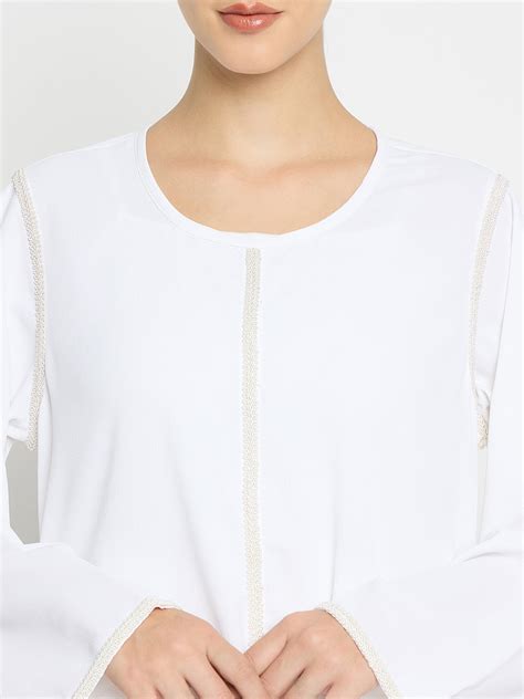 White Solid Embroidery Abaya Burqa For Women With Black Hijab – Nabia