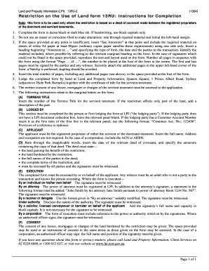 Fillable Online lpi nsw gov Restriction on the Use of Land form 13RU ...