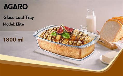 AGARO Elite Glass Loaf Tray Rectangular, 1800ml, Bake Safe, Oven Safe ...