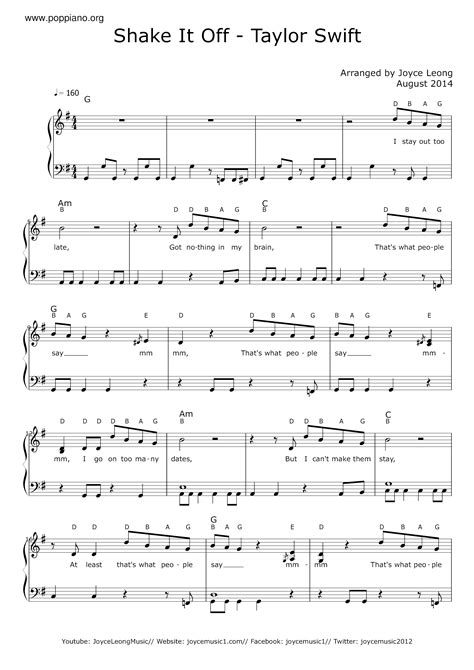 Taylor Swift-Shake It Off Sheet Music pdf, -シェイク・イット・オフ 악보 - Free Score ...