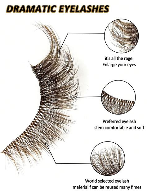 5 Pairs Brown Faux Mink Fake Eyelashes Transparent Stem Invisible Band ...