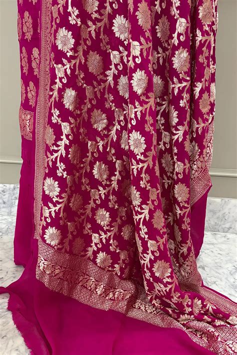 Pink Guldasta Pure Georgette Silk Banarasi Suit – Mohsin Textiles