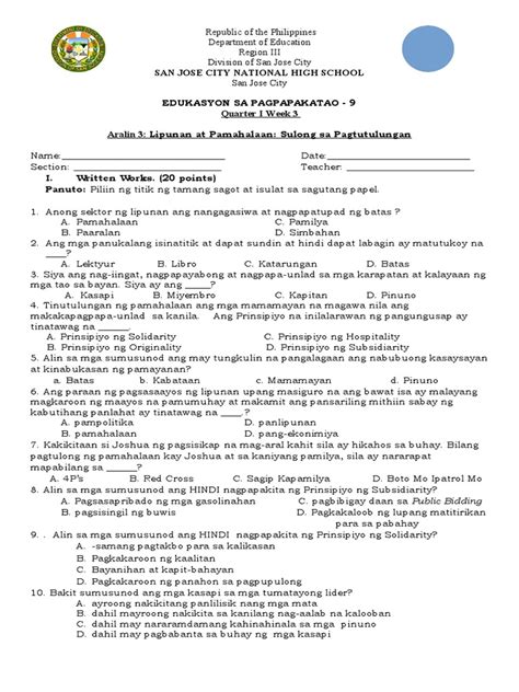 Image result for Performance Task Sample ESP 9 Quarter 1