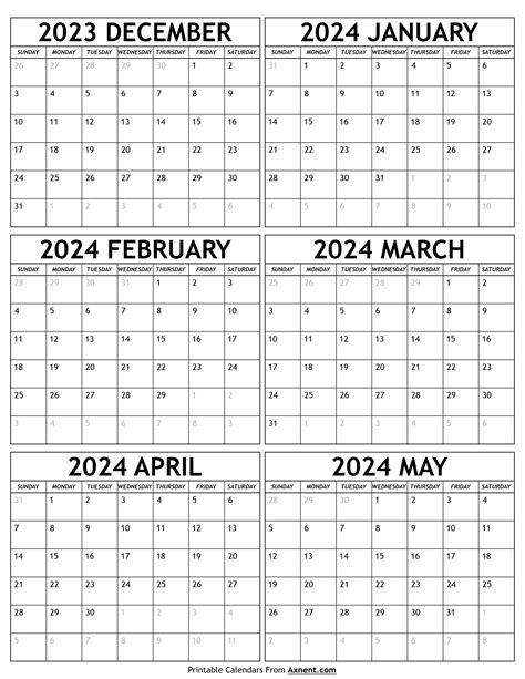 December 2023 To May 2024 Calendar Template
