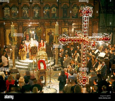 Greek Orthodox Easter Day religious church service in Agia Sophia Stock ...