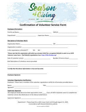 Confirmation of Volunteer Service Form - Fill Out, Sign & Share Online ...