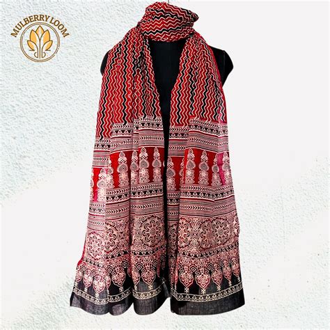 Maroon Ajrakh Handblock Print Cotton Dupatta – Mulberry Loom
