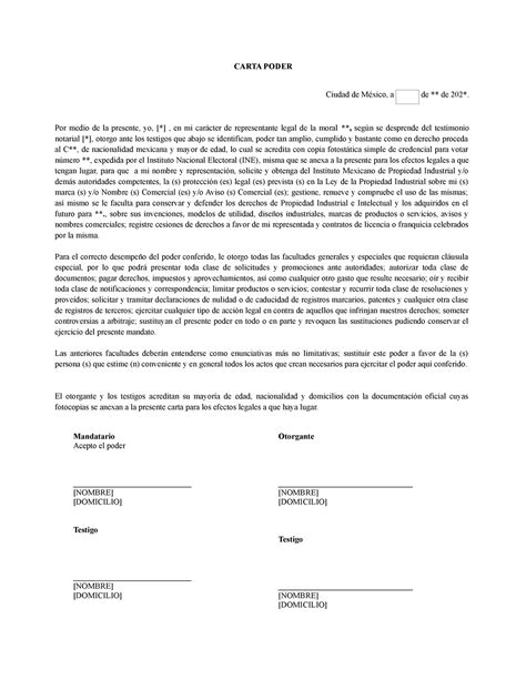 Carta Poder Trámite IMPI - CARTA PODER Ciudad de México, a de ** de 202 ...