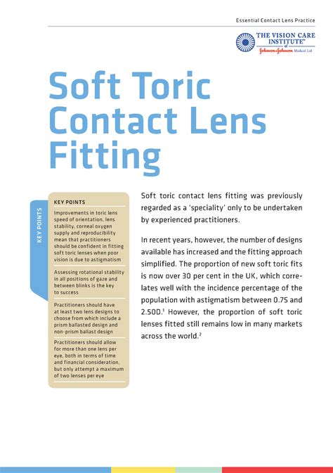 Soft toric contact lens fiting - KEY POINTS Soft toric contact lens ...