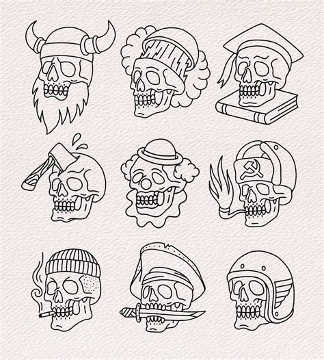 Skull collection #2 old school tattoo flash set | Traditional tattoo ...