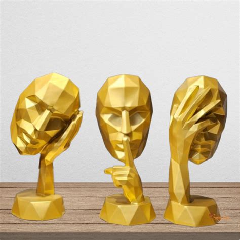 Set of 3 Human Modern Faces Figurine Statue – PoojaBox