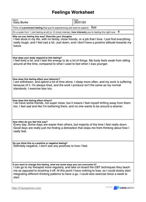 Feelings Worksheet & Example | Free PDF Download
