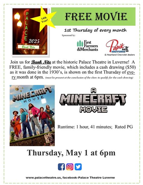 Bank Nite FREE Family Movie- "A Minecraft Movie", Palace Theatre ...