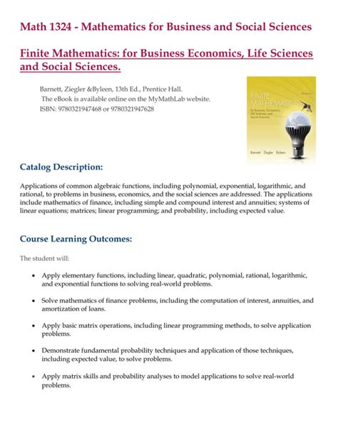 Math 1324 Syllabus: Business & Social Sciences Mathematics