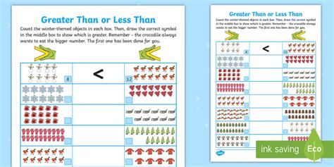 Winter Themed Greater Than or Less Than up to 20 Worksheet