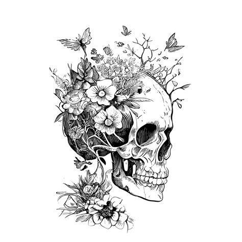 Premium Vector | A skull with flowers and butterflies.