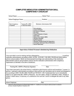 Fillable Online education ky Medication Administration Skill Competency ...