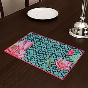 Buy SEJ by Nisha Gupta Floral Cotton and Silk Table Mats (Green, 12 x ...