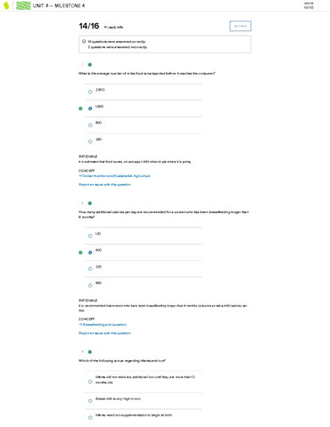 Milestone 4-14 out of 16 correct - 1 CONCEPT → Global Nutrition and ...