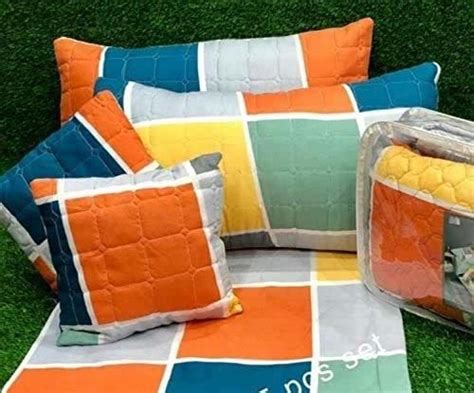 GG TRENDZ Glace Cotton 5 Pcs Quilted Bedding Set 1 Double Bedsheet with ...