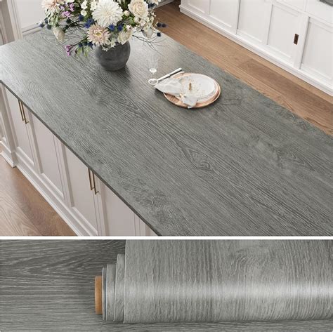 VEELIKE Ash Grey Wood Wallpaper Peel and Stick Countertop Waterproof ...