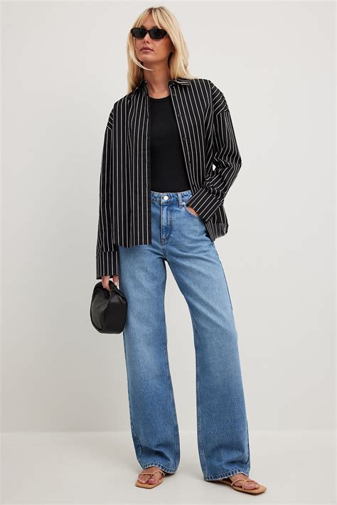 Low Waist Wide Leg Jeans with Seam Details Grey | NA-KD