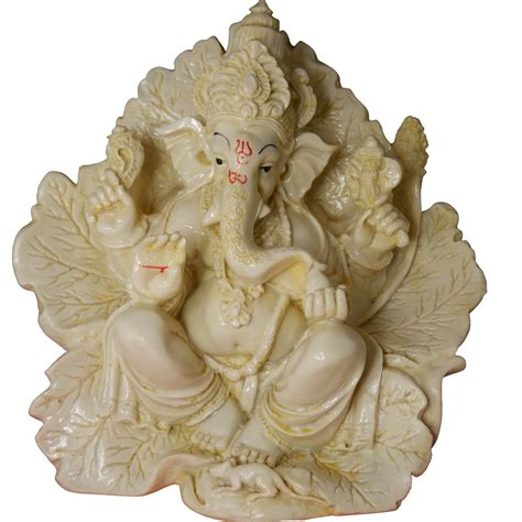 Ganesh Ji Idol with Leaf Texture Background (Dust Marble)