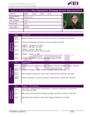 Fillable Online inside fei 2018 ATHLETES ELECTION CURRICULUM VITAE FORM ...