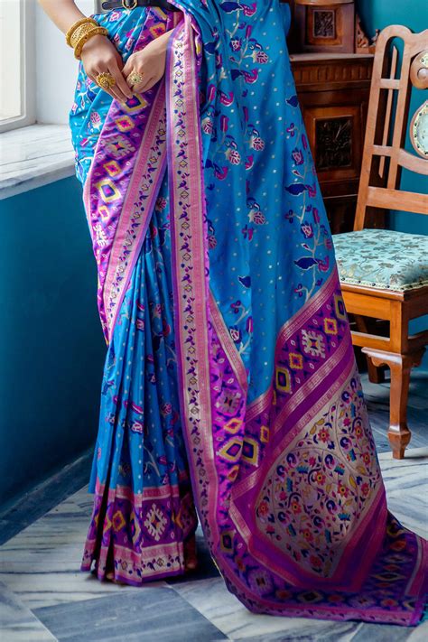 Buy Blue Paithani Silk Saree With Blouse Piece 71400 Online | Karagiri