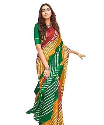 Yashika Women's Printed Linen Saree With Blouse Piece (RASHMIKA YELLOW ...