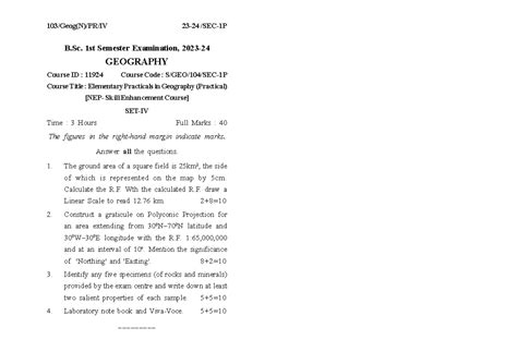 S/GEO/104/SEC-1P: 1st Semester Exam Qs - Practical Geography 2023-24 ...