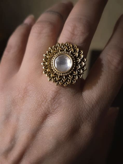 Flower design with center circular round kundan adjustable ring – Odara ...