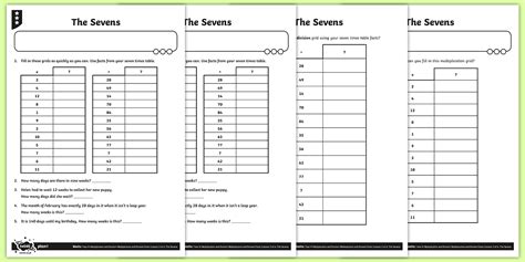 Image result for 7 Times Table Test Worksheet